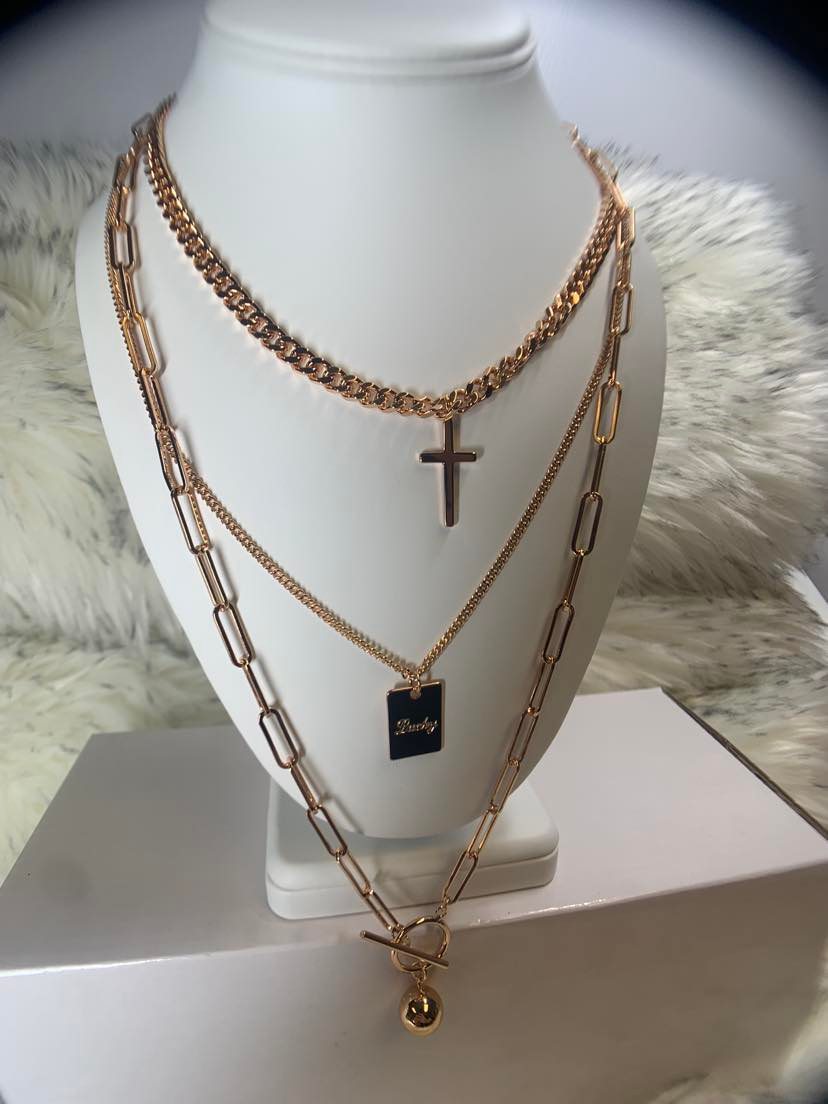 Necklace Stainless Steel Long White Cross