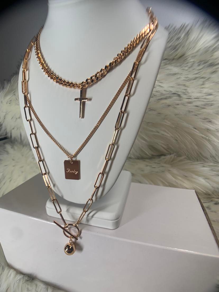 Necklace Stainless Steel Long White Cross