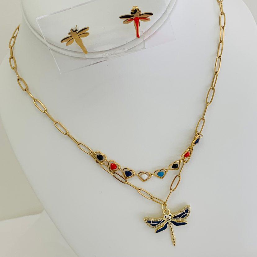 Jewelry Set Dragonfly / Hearts