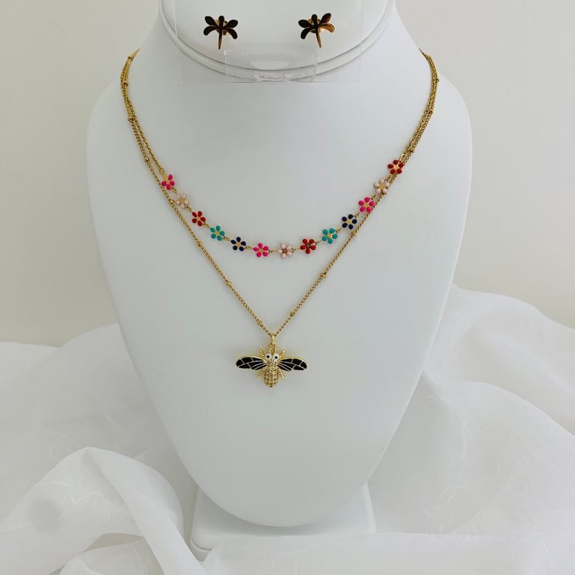 Jewelry Set Dragonfly / Flowers