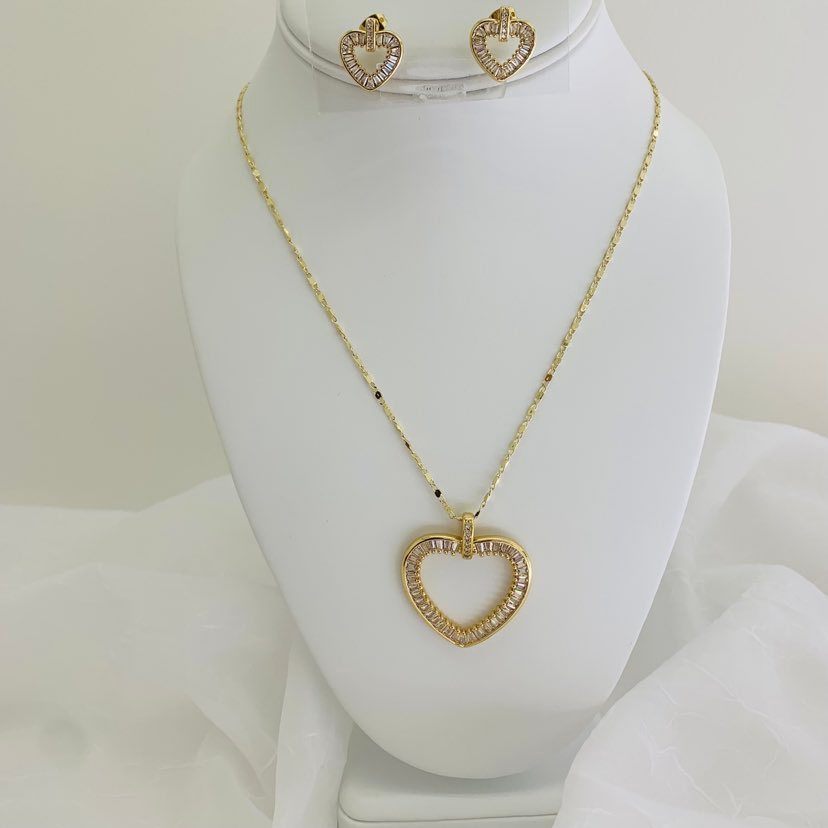 Jewelry Set Gold Plated Heart 14K