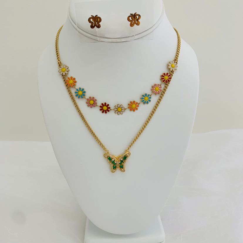 Jewelry Set Green Butterfly