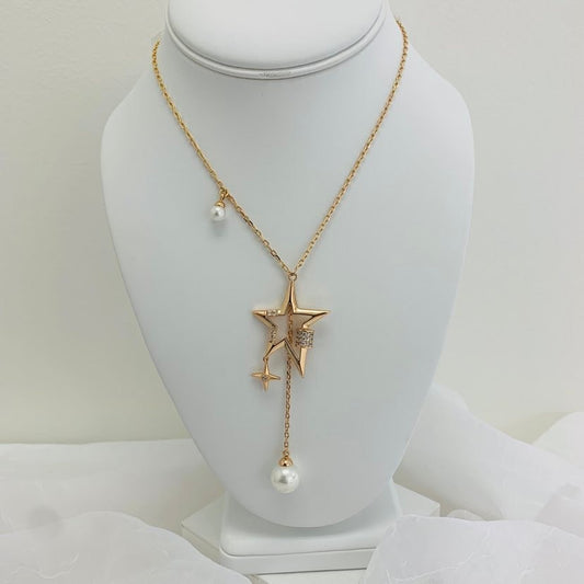 Necklace 18K  Long Star with Pearl
