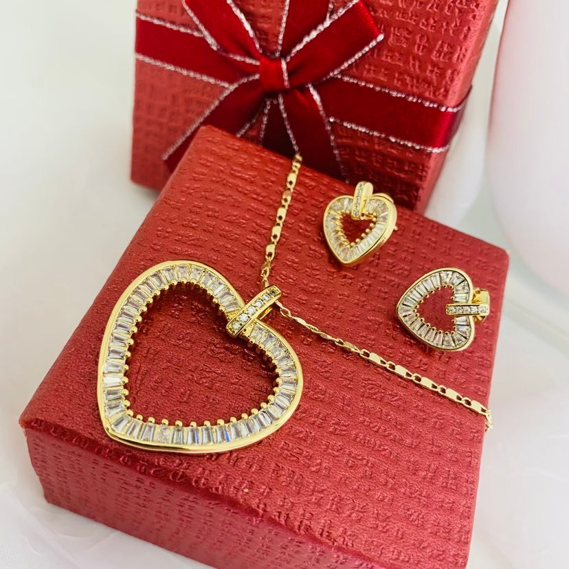 Jewelry Set Gold Plated Heart 14K