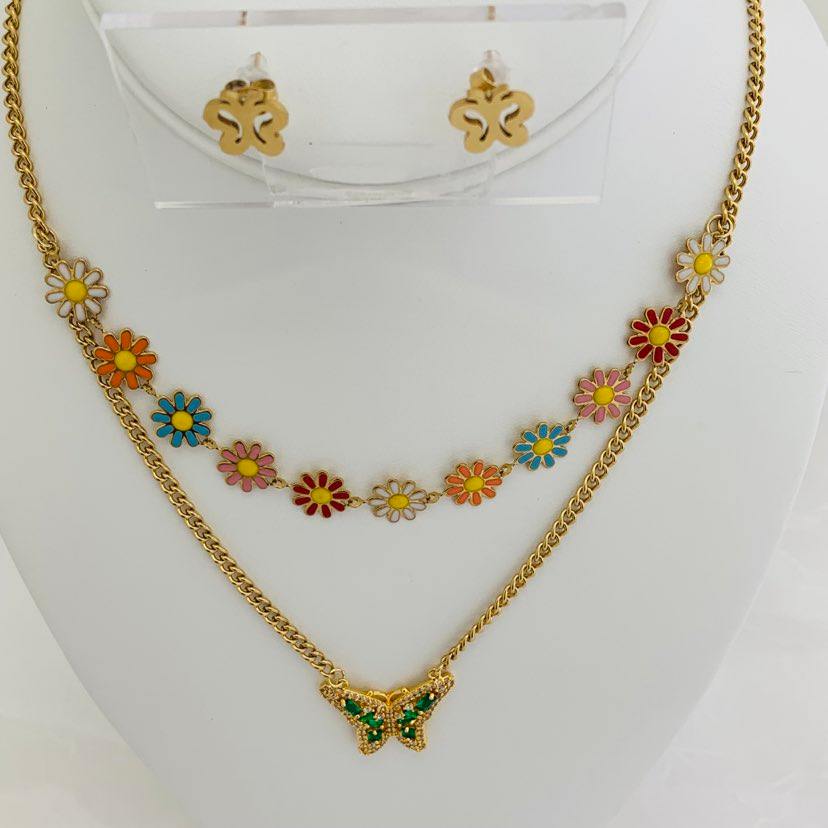 Jewelry Set Green Butterfly
