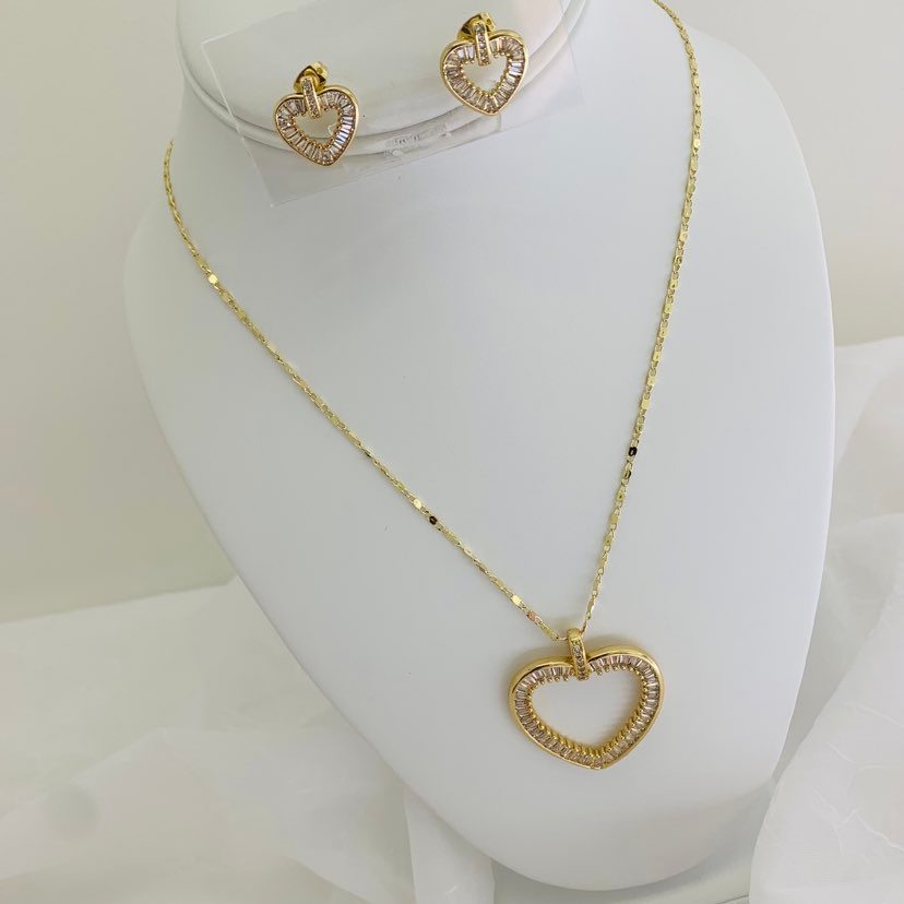 Jewelry Set Gold Plated Heart 14K