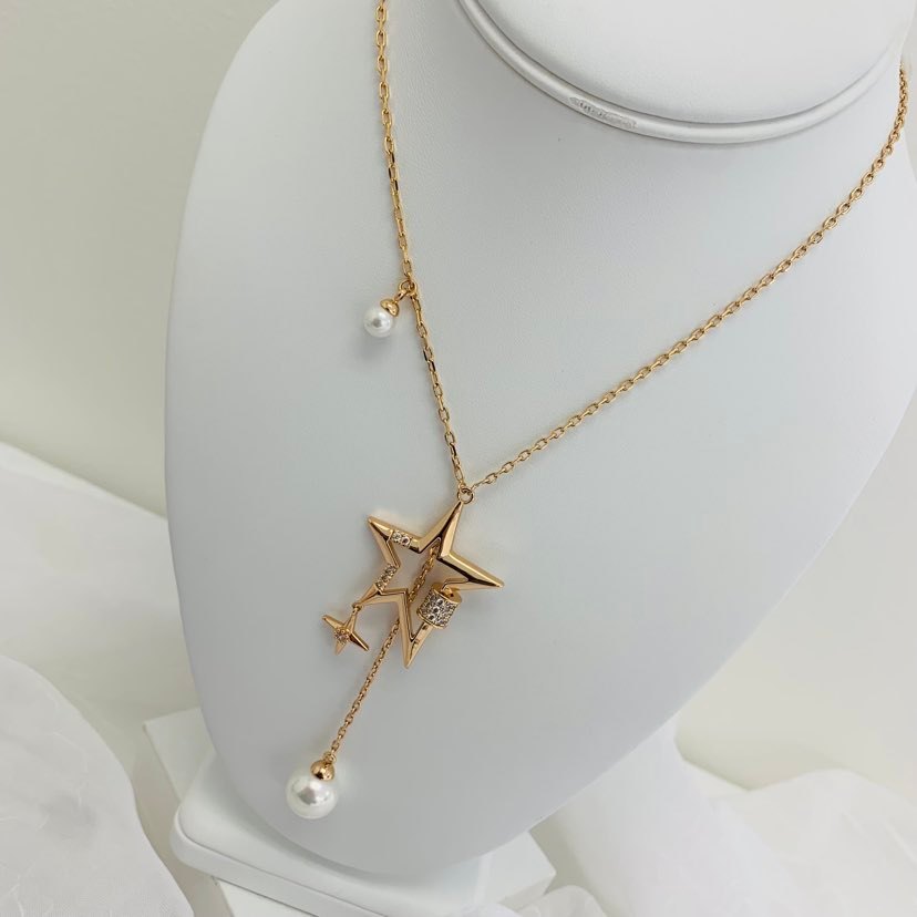 Necklace 18K  Long Star with Pearl
