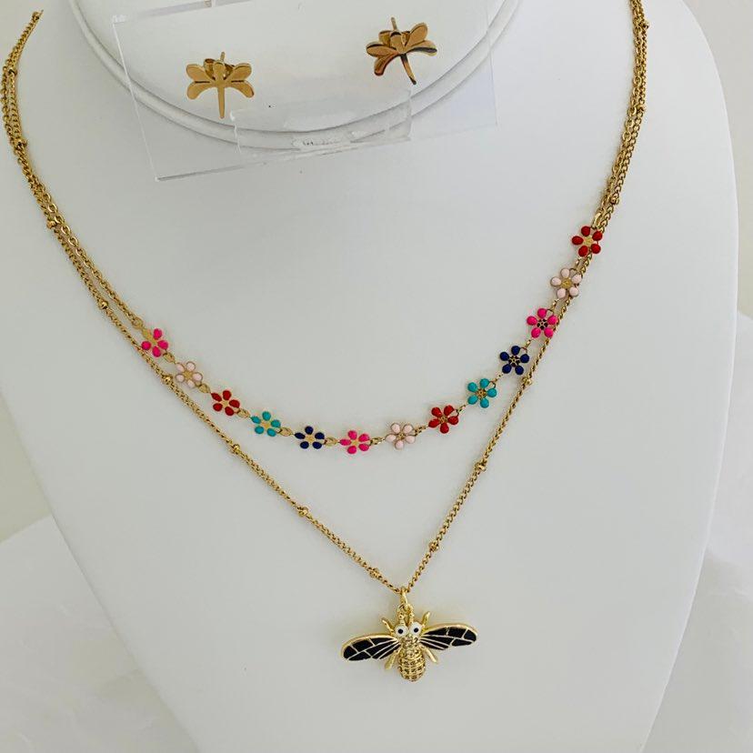 Jewelry Set Dragonfly / Flowers