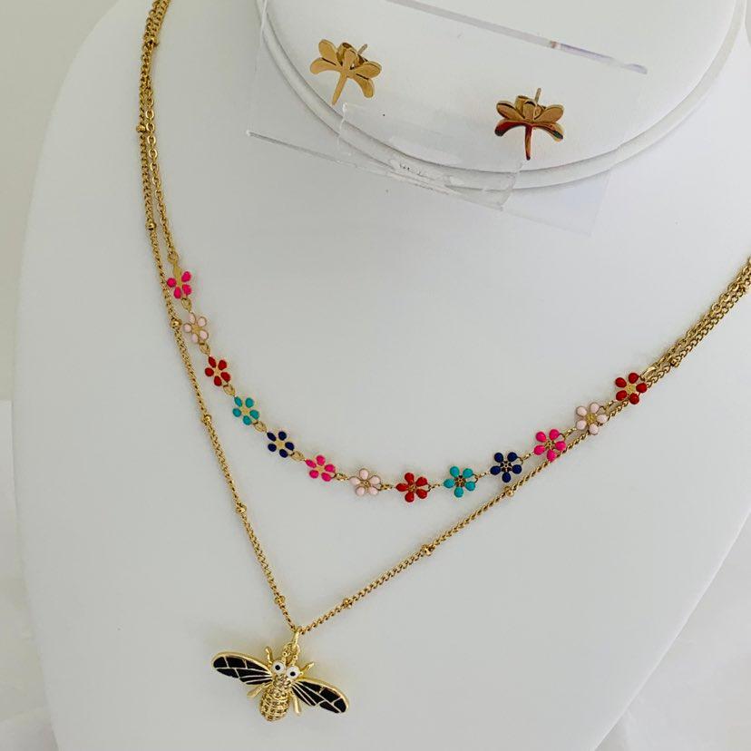 Jewelry Set Dragonfly / Flowers