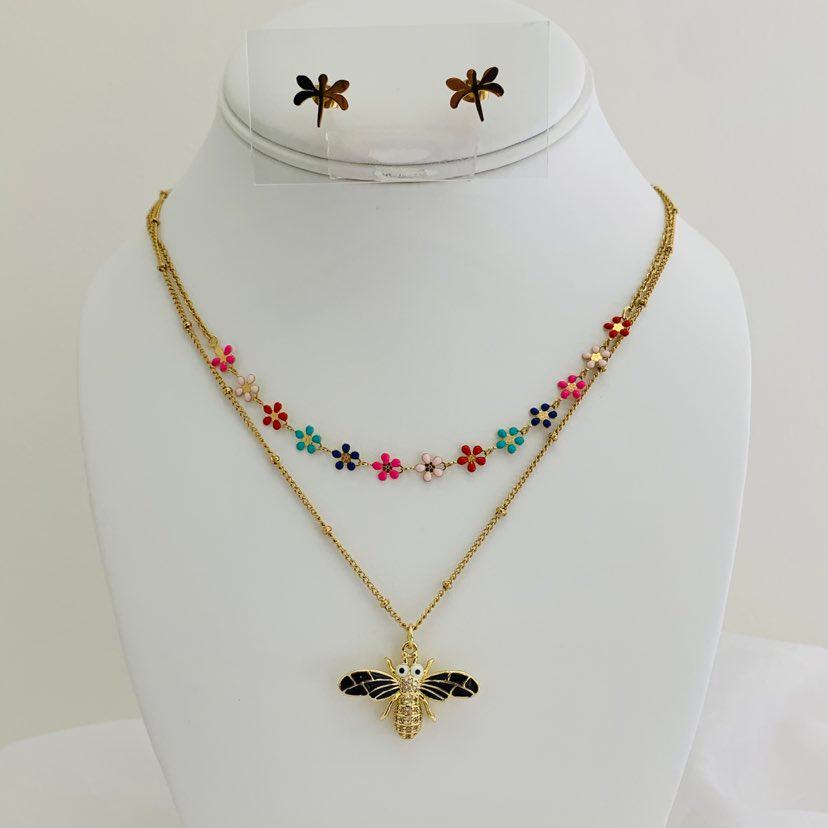 Jewelry Set Dragonfly / Flowers