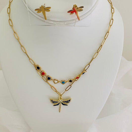 Jewelry Set Dragonfly / Hearts