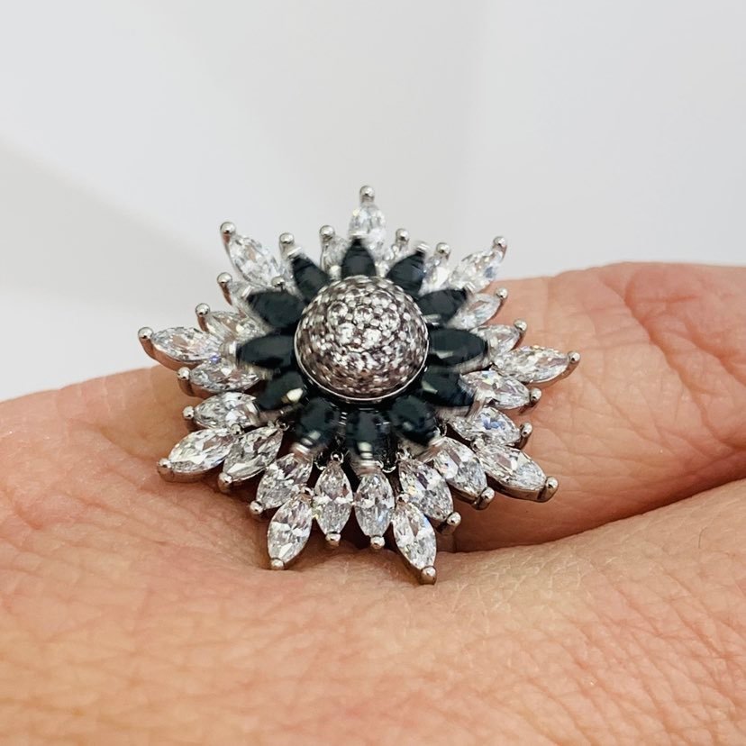Ring Silver with Black Revolving