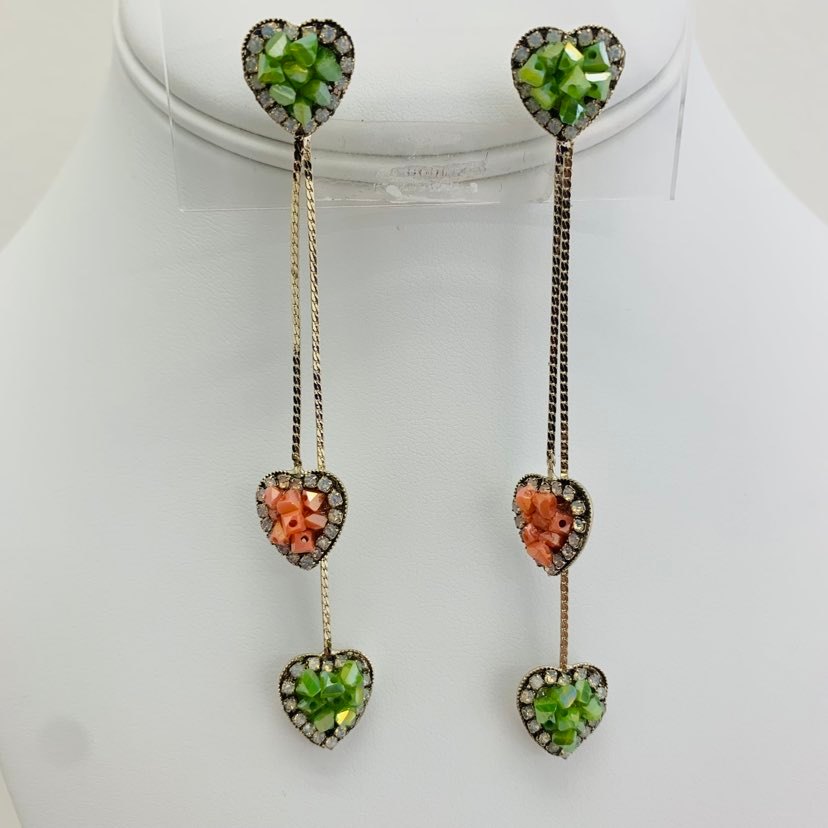 Earrings Long Hearts Gre / Org