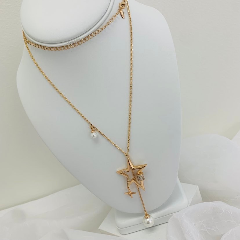 Necklace 18K  Long Star with Pearl