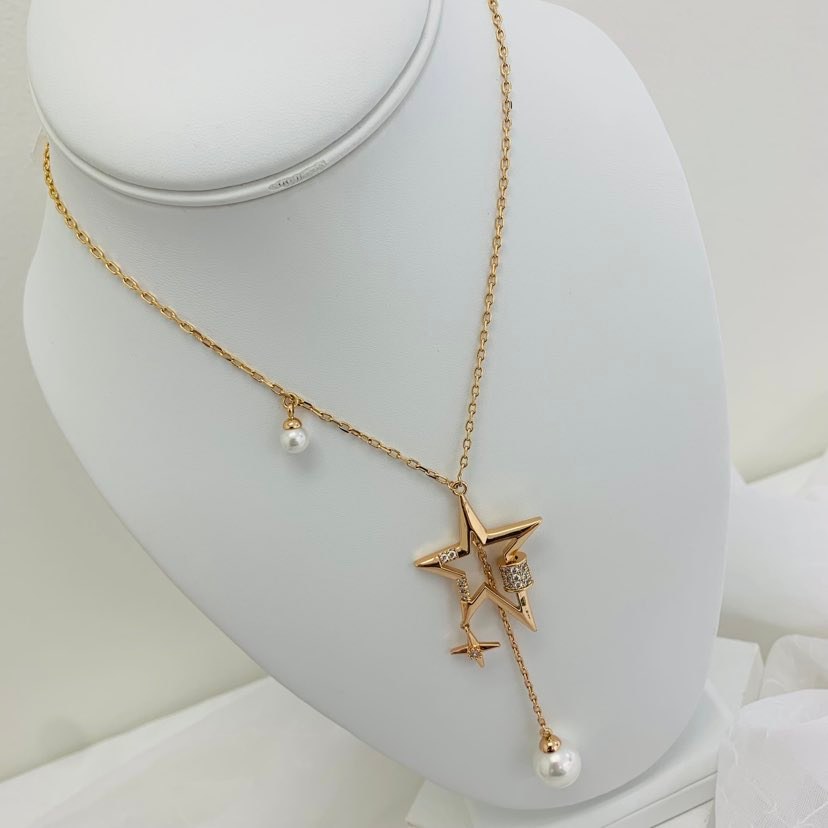 Necklace 18K  Long Star with Pearl