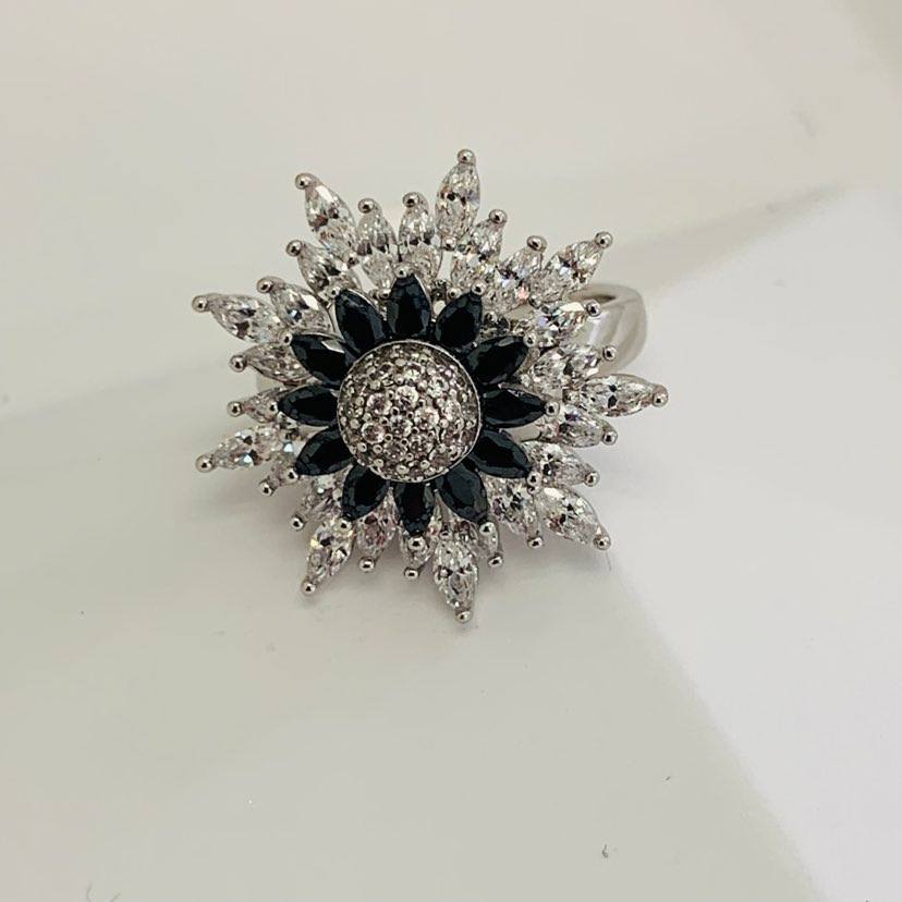 Ring Silver with Black Revolving